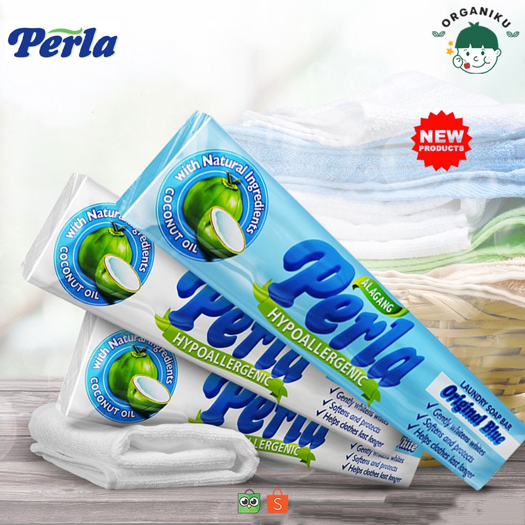 Perla Laundry Soap Bar Original White And Blue 4 Potong