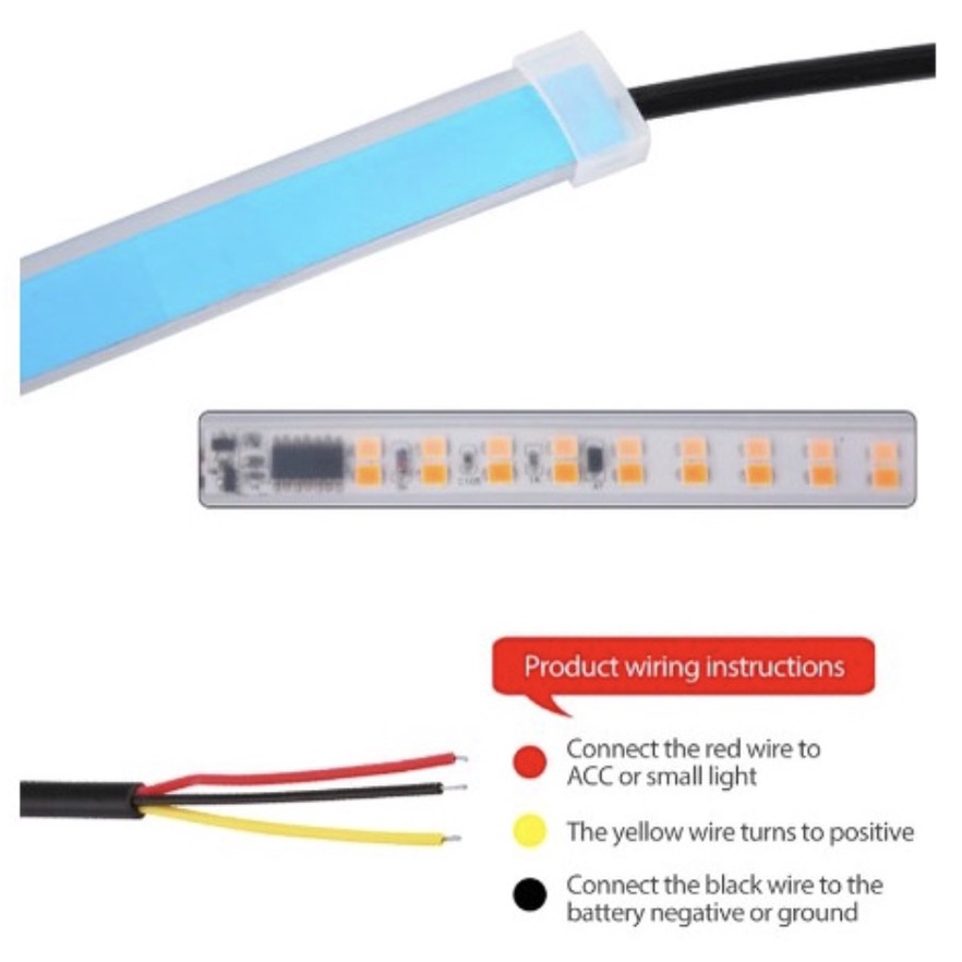 Lampu LED Alis DRL Fleksible tempel (SEIN RUNNING) 2 mode 2 warna -  30cm, 45cm, 60cm  -  DC12v, Mobil dan Motor