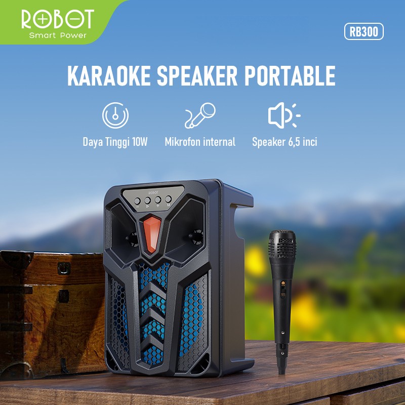 ROBOT Speaker Karaoke Speaker Mic Bluetooth Super Bass Portable Ringan Tipe RB300 Bluetooth 5.1 Caha