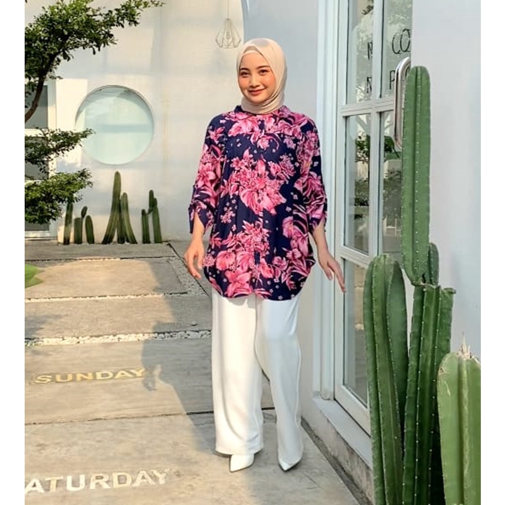 Atasan Kemeja Wanita Oversize adem Flower 301 Bestseller