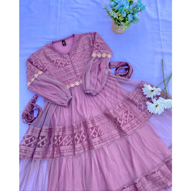 Baju Pesta Anak Raina Bahan Brukat Tile / Gamis Brukat Anak