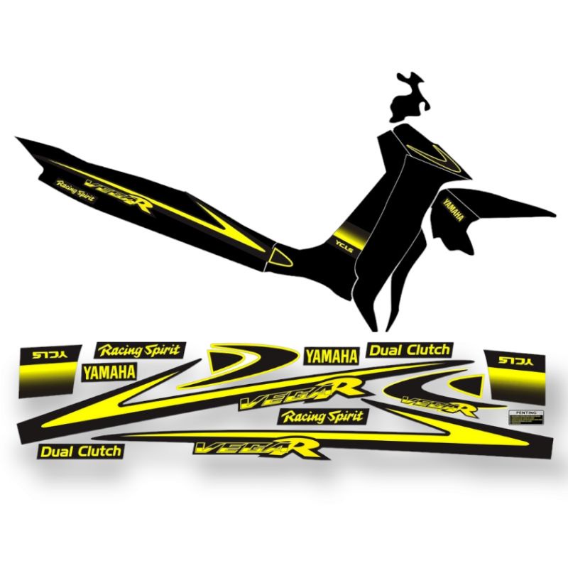 Sticker striping motor yamaha vega r lama variasi ss two hitam kuning printing cutting tahan pernis
