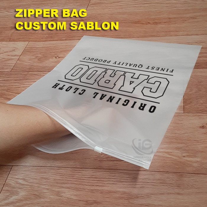 Zipper Bag Custom Sablon 1 warna Plastic Doff Packaging Baju Clothing