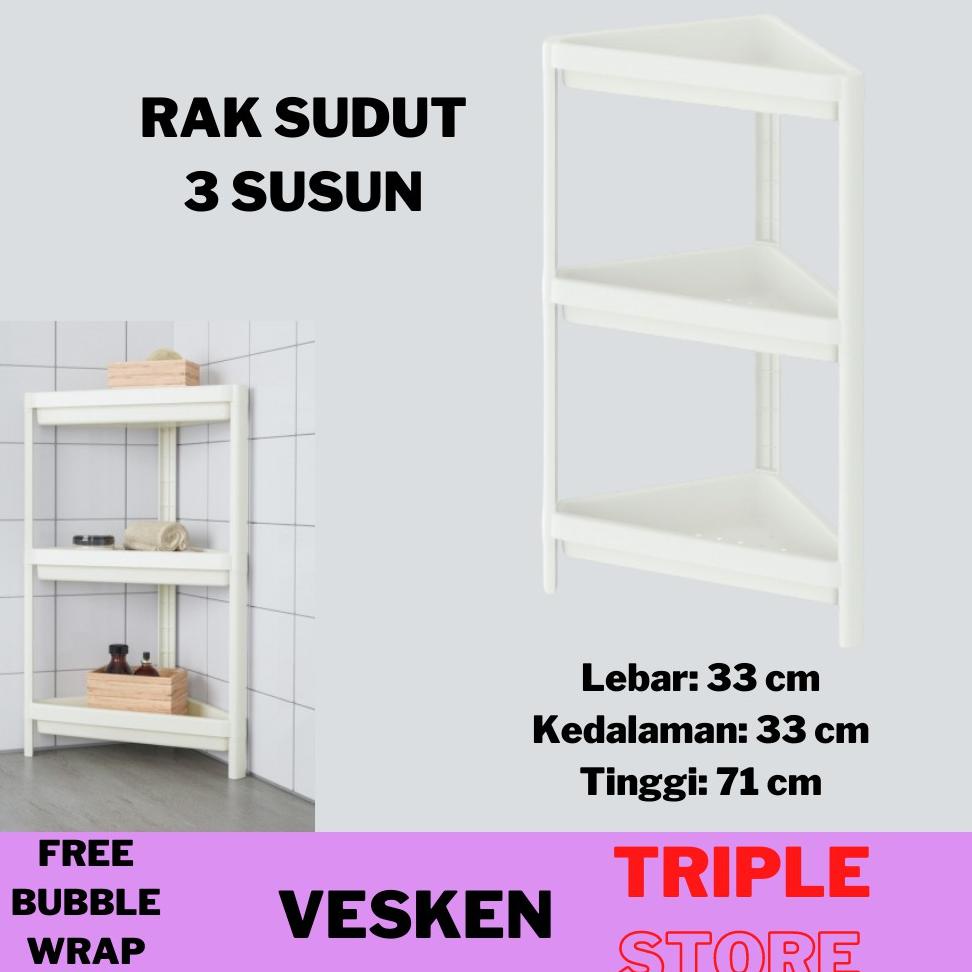 RAK SUDUT BERDIRI  KAMAR MANDI DAPUR MINIMALIS 3 SUSUN PLASTIK PUTIH .