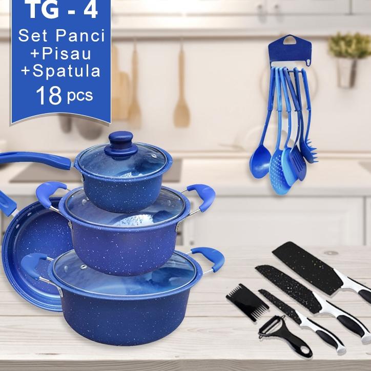 MURAH BANGET Panci 18 Pcs Set Cookware Free Spatula Plastik Panci Set Tutup Kaca