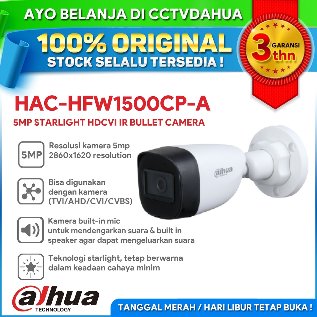 DAHUA HAC-HFW1500CP-A 5MP STARLIGHT AUDIO HDCVI SMART IR BULLET CAMERA