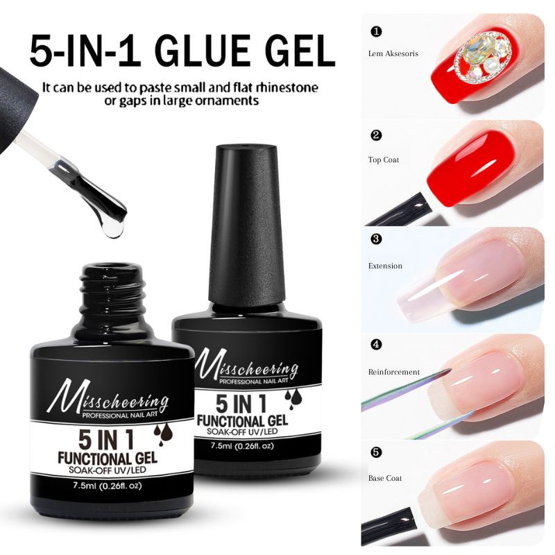 Misscheering 5in1 Glue Multifungsi Top Coat Base coat Lem adhesive