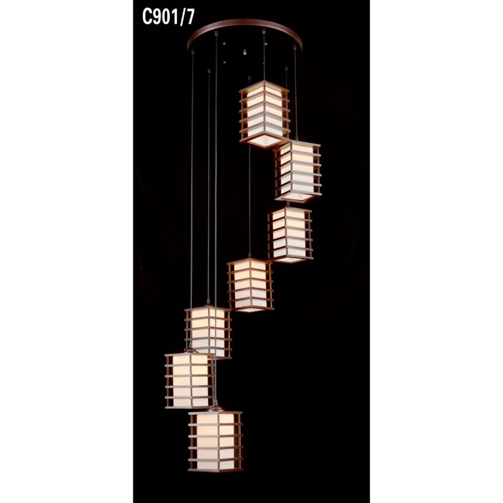 SL901-7 LAMPU GANTUNG HIAS VOID TANGGA ANTIK KLASIK KAYU MINIMALIS