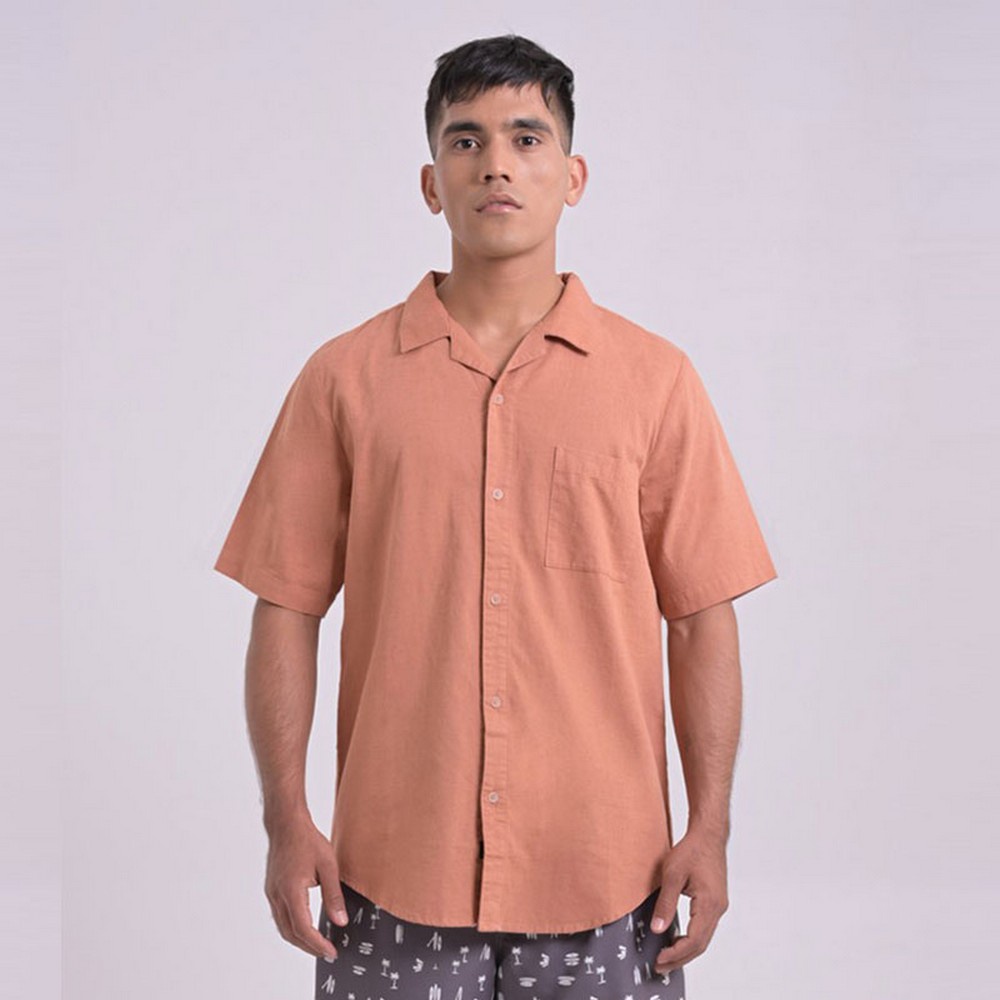 3Second Kemeja Lengan Pendek Pria Cuban Collar Shirt Kemeja Santai Polos Baju Atasan Cowok Casual Ou