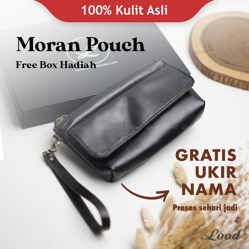 DOMPET CLUTCH POUCH UNISEX PRIA WANITA KULIT ASLI ORIGINAL 100% - CLUTCH KULIT MORAN - GRATIS UKIR NAMA