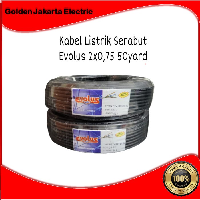 Kabel Listrik 2x0.75 serabut Putih / Hitam Evolus / Hyo-Nyyhyo 50 meter