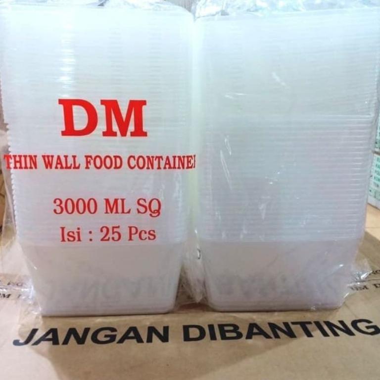 TERPERCAYA KOTAK MAKAN PERSEGI 3000ML - BOX THINWALL FOOD CONTAINER - ISI 25PCS