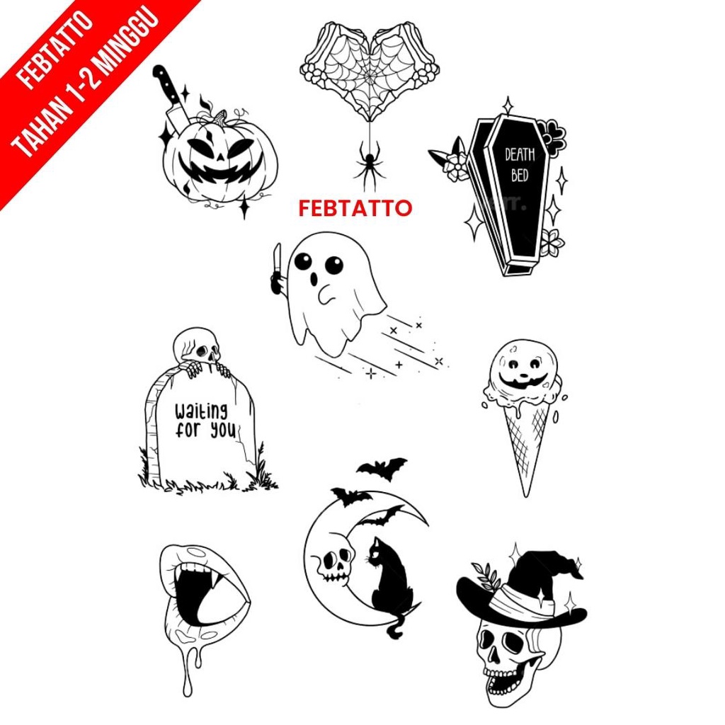 Tato Temporer Tengkorak Hantu Tato kecil Stiker Tatto - HELW 1-9