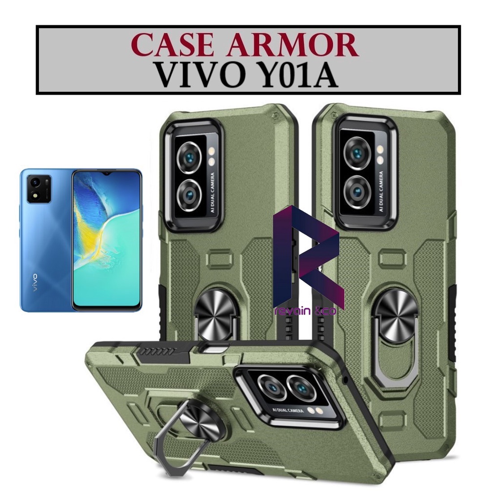 Case Armor VIVO Y01A Iring Cincin Magnetic Kesing Hp Protect kamera Premium Hard Case Standing Robot Pelindung Kamera