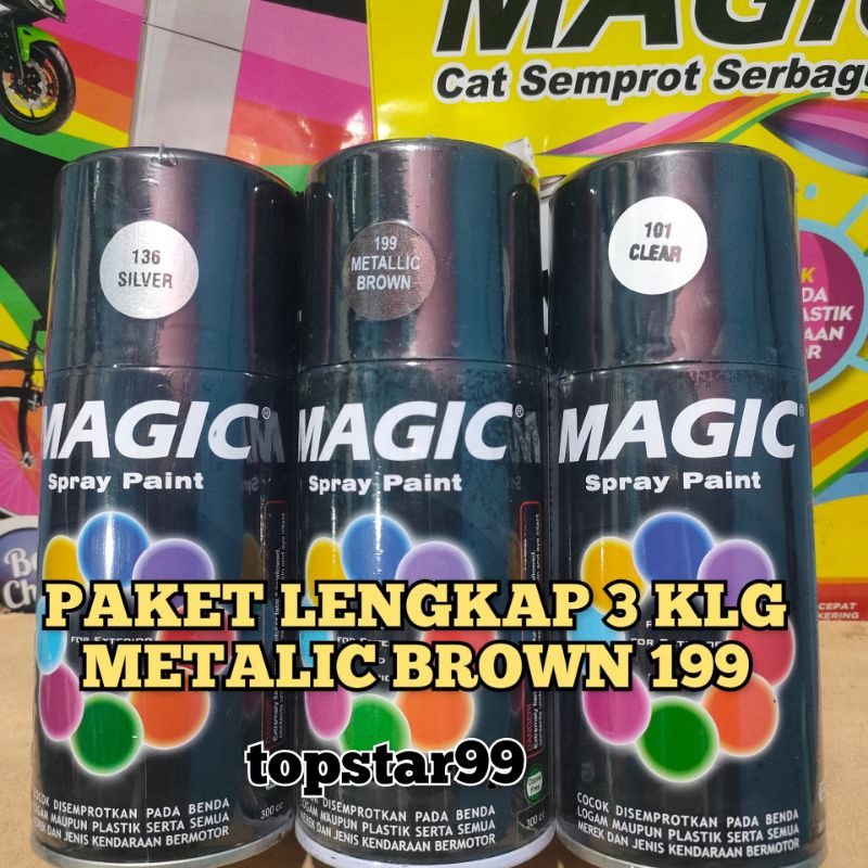 Pilok Pilox Cat Semprot Magic Paket Lengkap 3 Kaleng 300cc Paketan Coklat Metalik Brown Metalic 199 Silver 136 Clear Pernis Glossy Mengkilap 101 Spray Paint