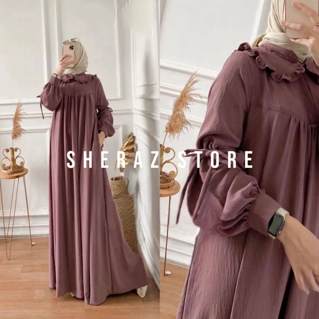 ERINA MAXI S M L XL XXL XXXL 5L Gamis Dress Crinkle Airflow Polos Wanita Jumbo Ld 120 130 140 Terbaru 2023