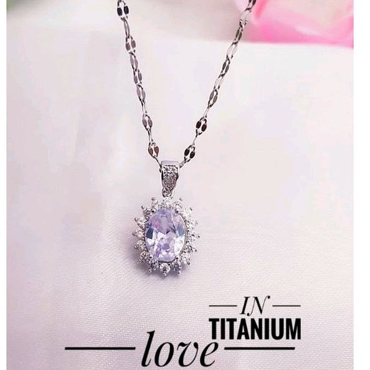 Kalung Titanium Batu Permata Zircon Cantik Mewah Terbaru 1003