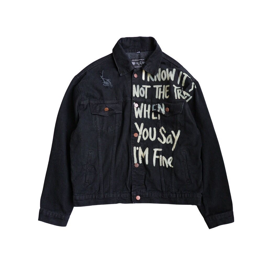 DURCHVOLK / VFJJ052 / Jaket Jeans Denim Pria Wanita Painting Ripped Patch Big Size Hitam