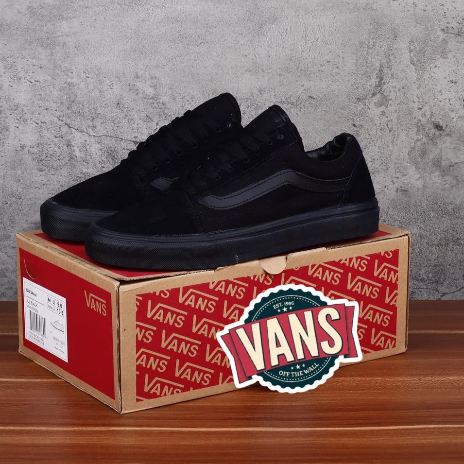 Menarik.. SEPATU OLDSKOOL FULL BLACK PREMIUM SNEAKERS OLDSCHOOL KASUAL SEPATU PRIA HITAM POLOS SEPAT
