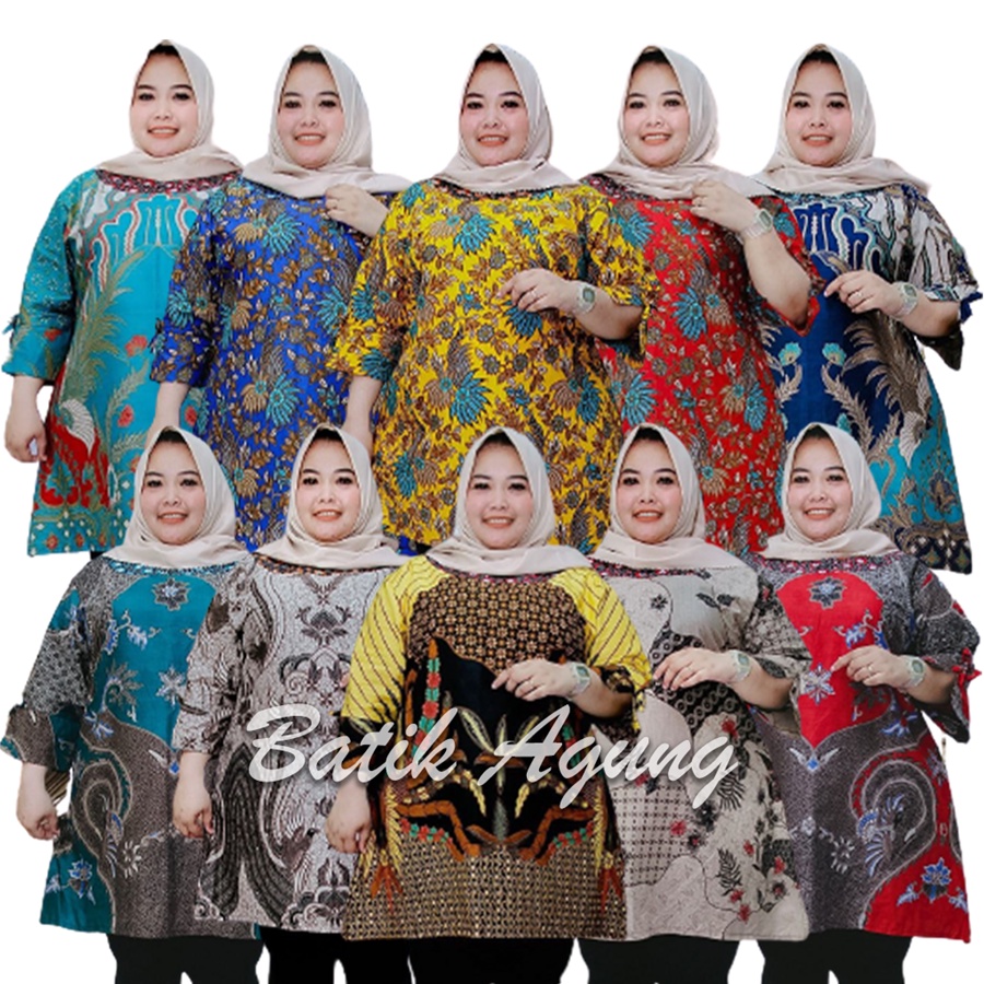 Atasan Baju Batik Fashion Wanita Muslim Tunik Super Jumbo XXXL 3L 4L 5L LD 140 Oversize Modern Modis