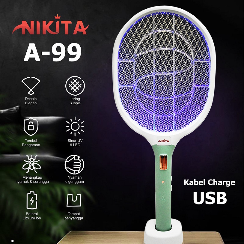 NIKITA RAKET NYAMUK A-99 2 in 1 - Multifungsi Standing Swatter Rechargeable