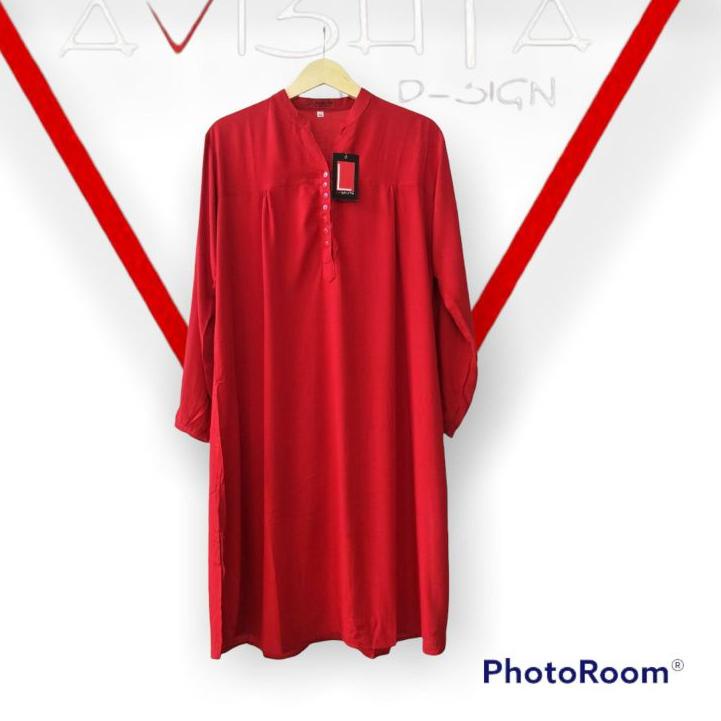 12.12 Promo Brand Tunik polos rayon merah cabe Tunik katun rayon Tunik polos jumbo lasenta by avisht