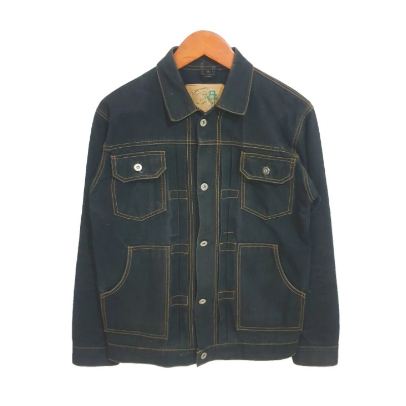 Simissty CUSTOM Trucker Denim Jacket Black x Black Selvedge Red Line Type 2