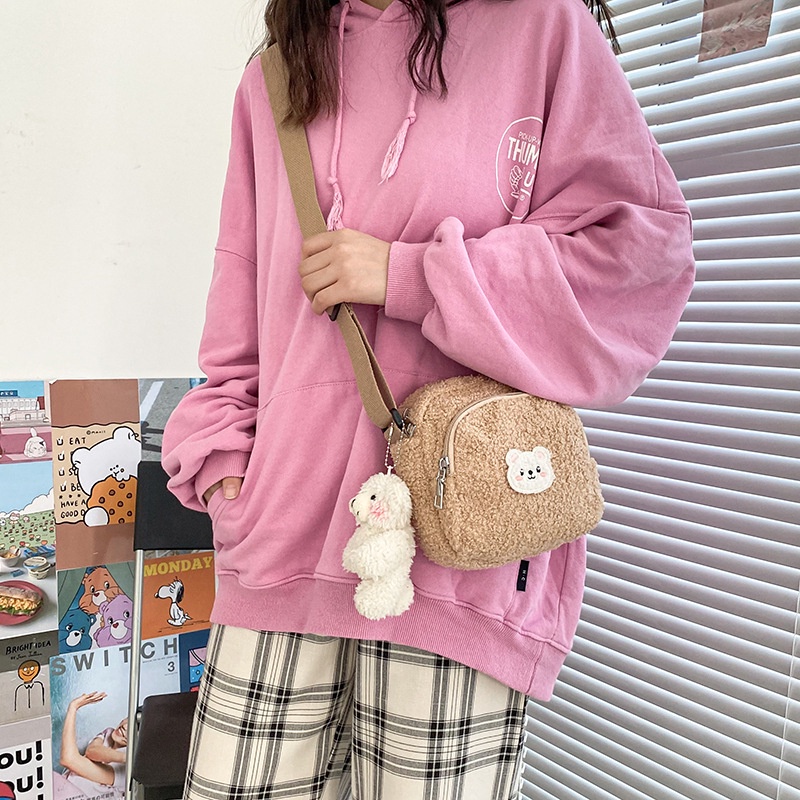 OVERFLOWS.ID CUTE BEAR WOOLEN SLING BAG TAS BEAR LUCU