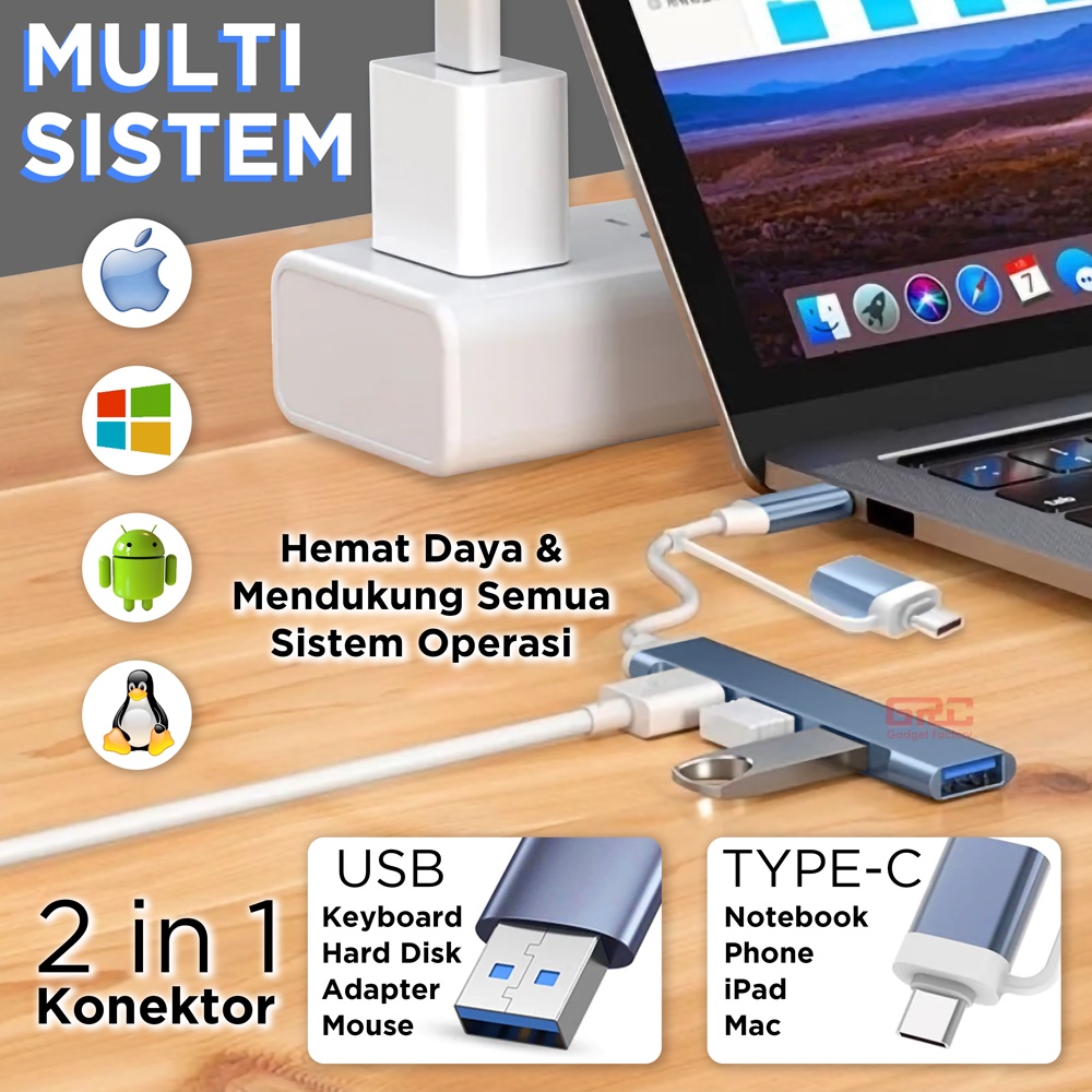Adapter Converter USB Type C to 4 Port HUB 4 in 1 OTG