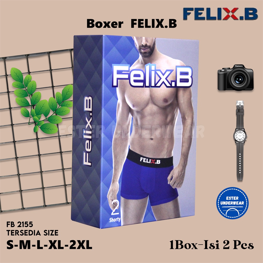 Celana Boxer Pria Shorty Felix.B 2155 Isi 2 Pcs