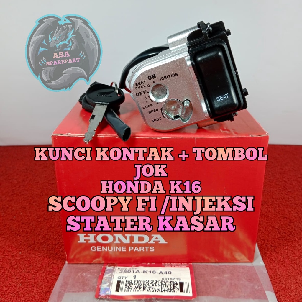 KUNCI KONTAK + Tombol Jok k16 ASLI ORIGINAL motor HONDA  SCOOPY FI injeksi , SCOPY FI STATER KASAR V