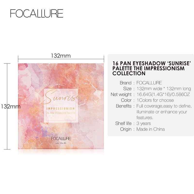 NIK - FOCALLURE 16 colors Sunrise Glitter Eyeshadow palette Matte pigmented Eye shadow powder FA88 BPOM ORIGINAL