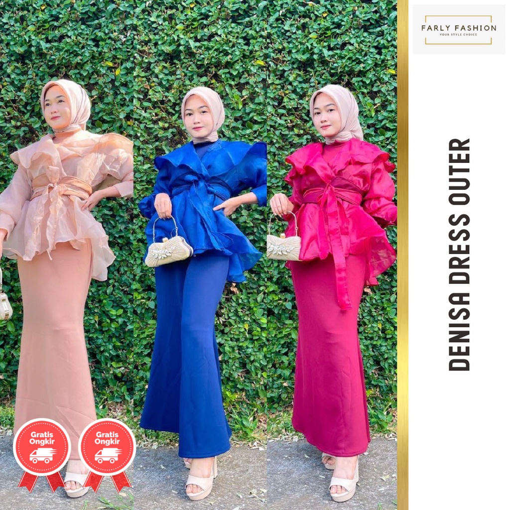 Denisa Gamis Outer Organza Dress Kondangan Remaja Outfit Wanita Hijab By Farly Fashion Hijab