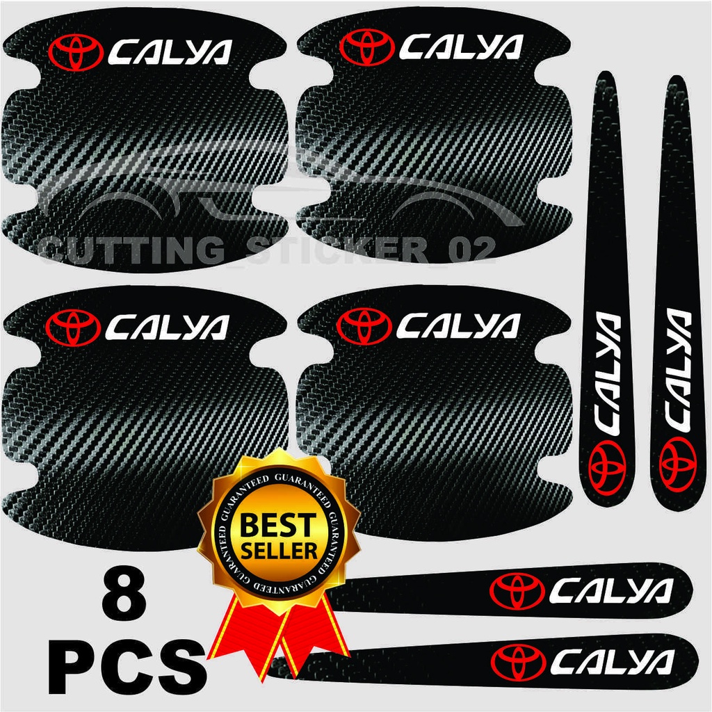 8 PCS SILL PLATE KARBON 3D MOBIL CALYA STICKER CARBON 3D GAGANG PINTU MOBIL TOYOTA CALYA