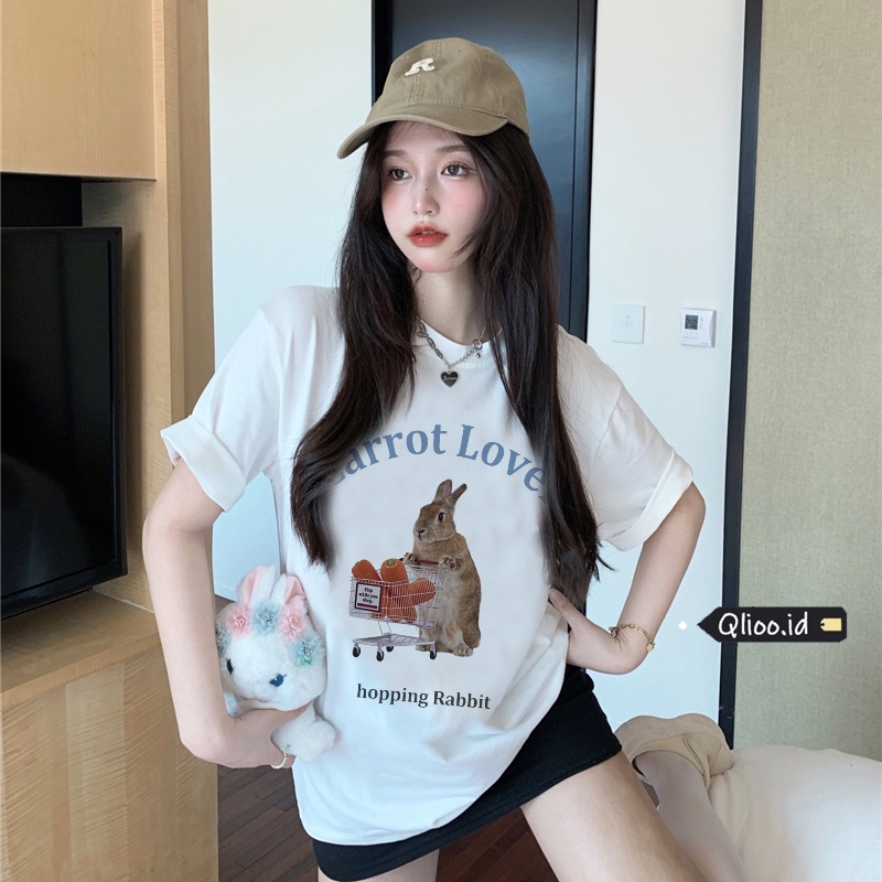 Print T-shirt Kaos Lengan Pendek Cartoon Shopping Rabit Baju Wanita Korean Style