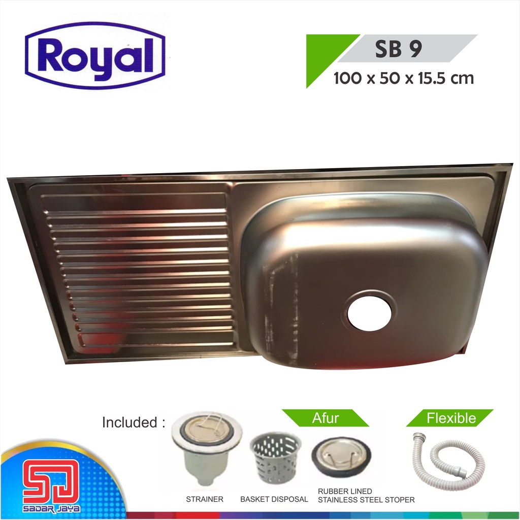 Royal Kitchen Sink SB 9 Wastafel Dapur Bak Cuci Piring 1 Bowl Sayap Pengering Stainless Steel SB9