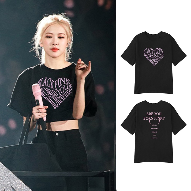 [Premium]Kaos Wanita Korean Style /Blackpink World Tour Baju Wanita Kekinian T-shirt/Lengan Pendek Heart Motif Letter kaos hitam