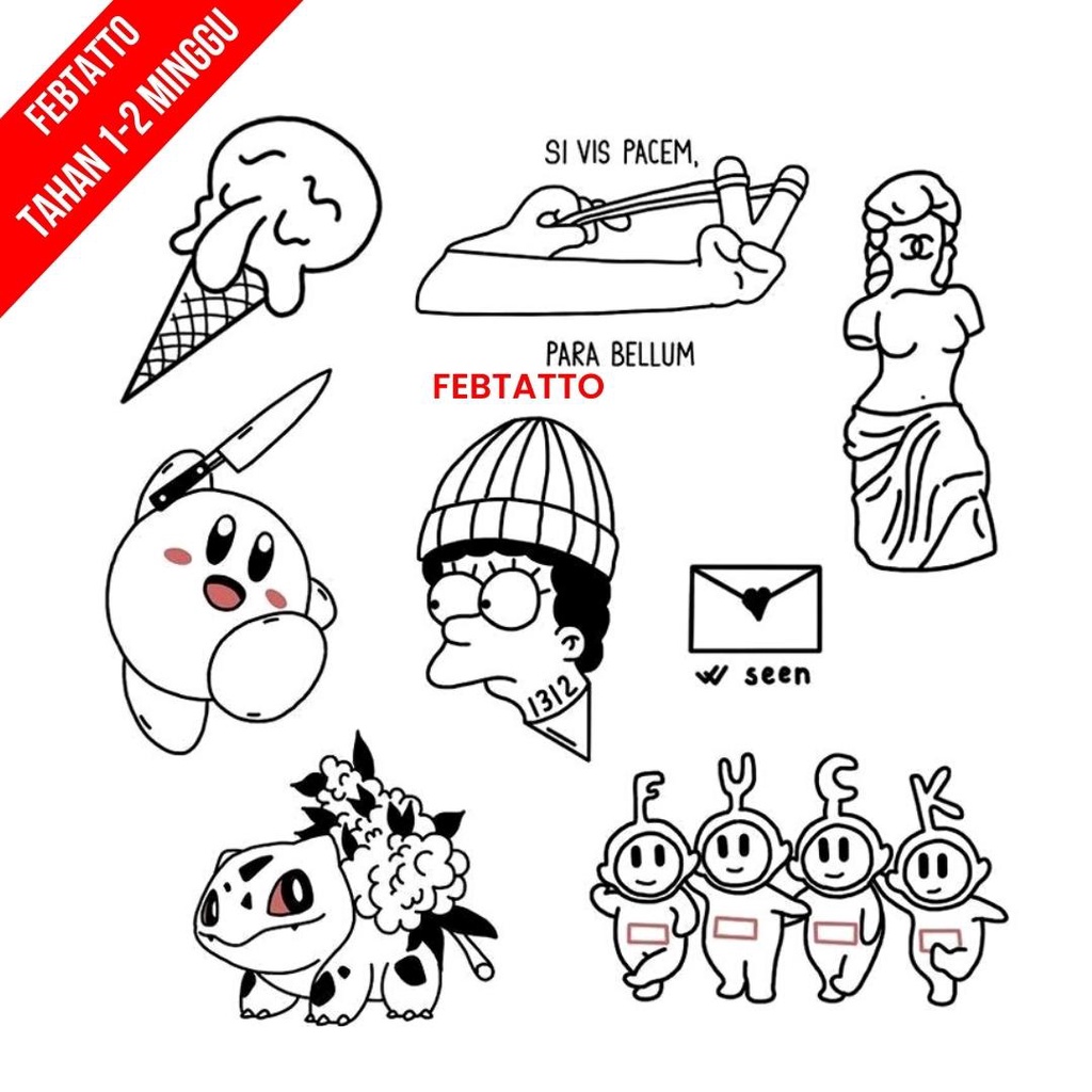 Tato Temporer Simpson Pokemon Teletubbies Tato kecil Stiker Tatto - MIXS 17-24