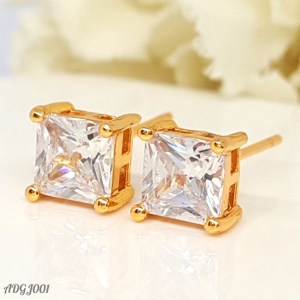 PGX Anting Tusuk Solitaire Titanium Xuping Perhiasan Lapis Emas Aksesoris Wanita - ADGJ001