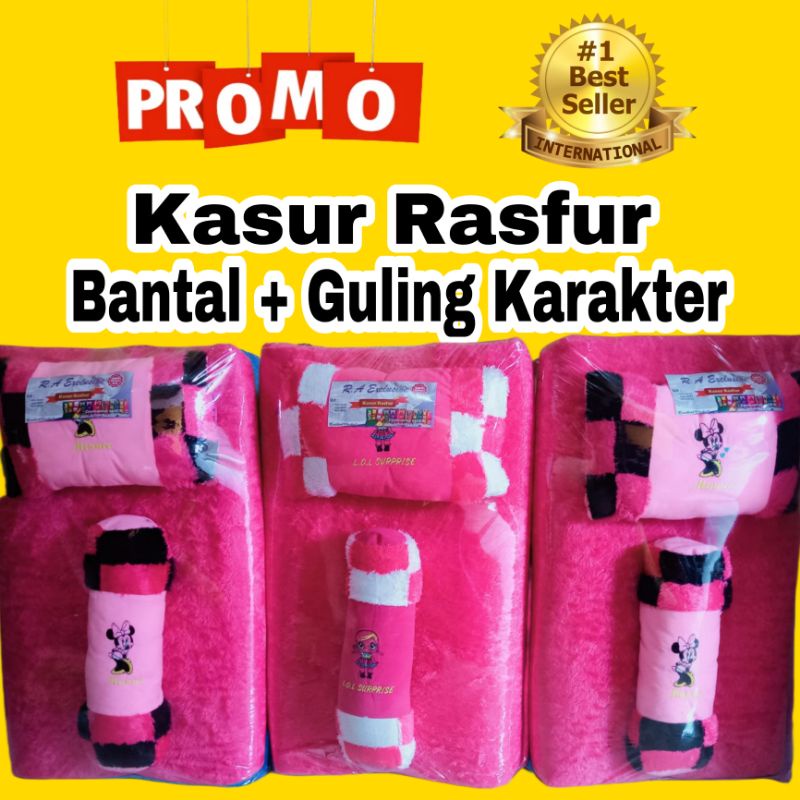 Kasur Lipat Lantai Bulu Rasfur FULSET bantal guling karakter