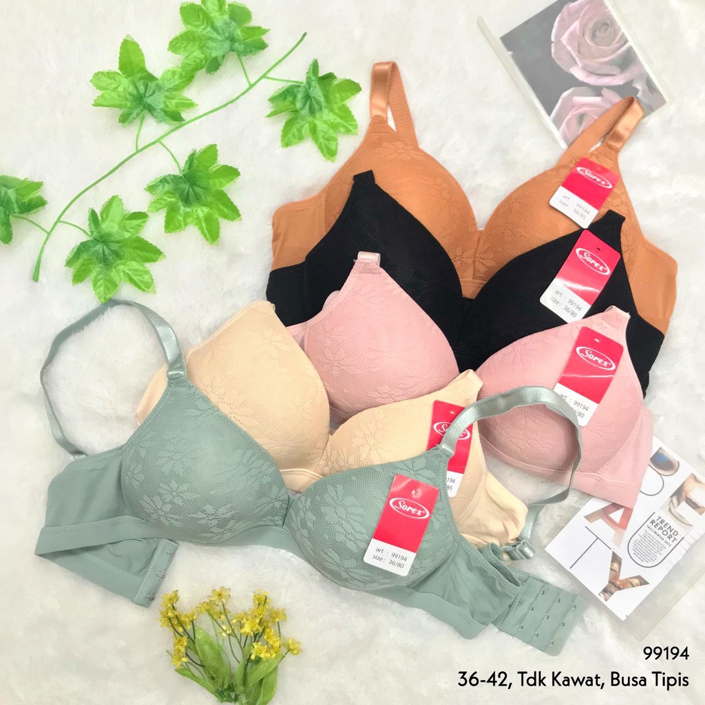 RVC75 - SOREX Bra Busa Tipis Tanpa Kawat 34-42 Kait 3 | BH Rajut Polos Underwear Import Pakaian Dala
