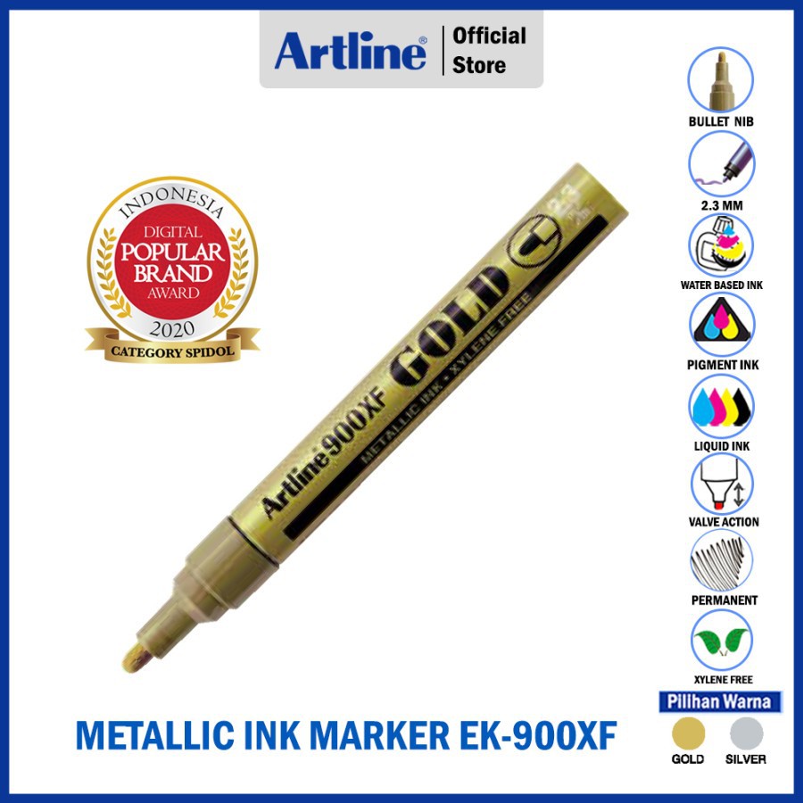 Spidol Artline Permanent Metallic Ink 900XF/spidol permanent Gold dan Silver