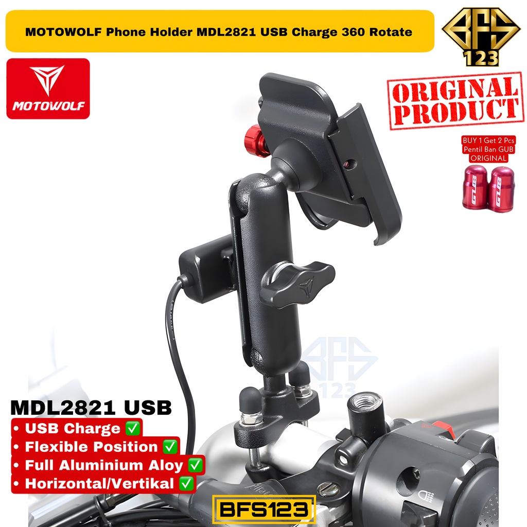 MOTOWOLF Phone Holder MDL2821 USB Charging 12-24V 360 Rotate Holder HP Bracket Stang Spion