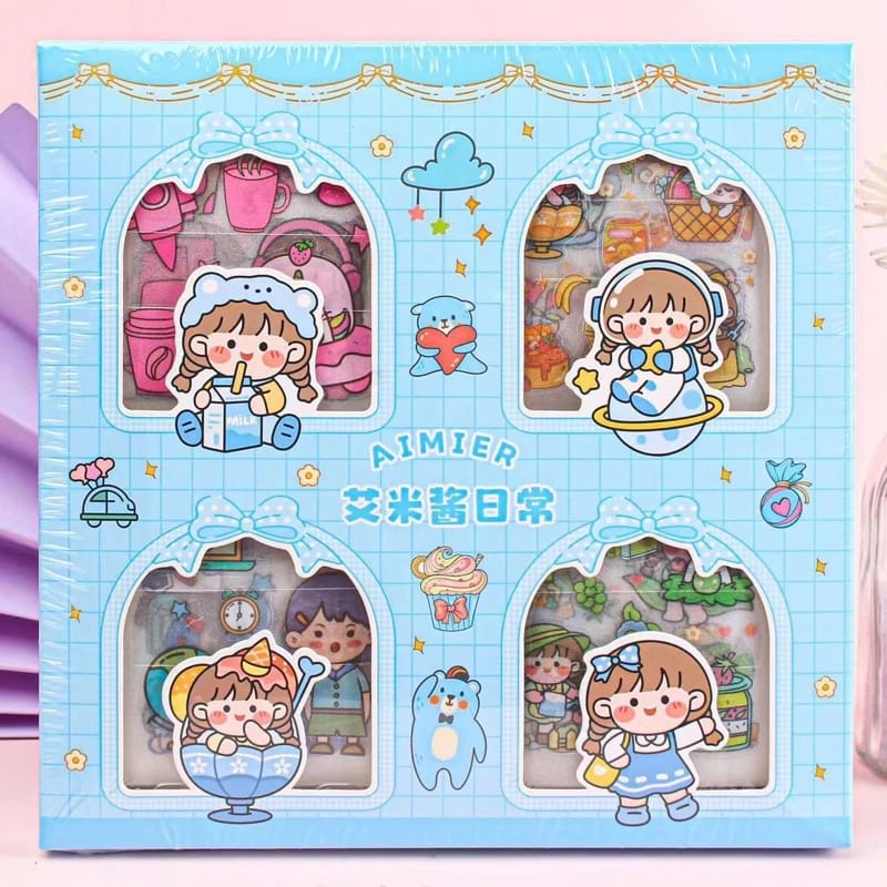1 Box isi 100 Lembar Stiker 2D Motif Kartun Korea Lucu Anti Air Dekorasi Handbook Botol