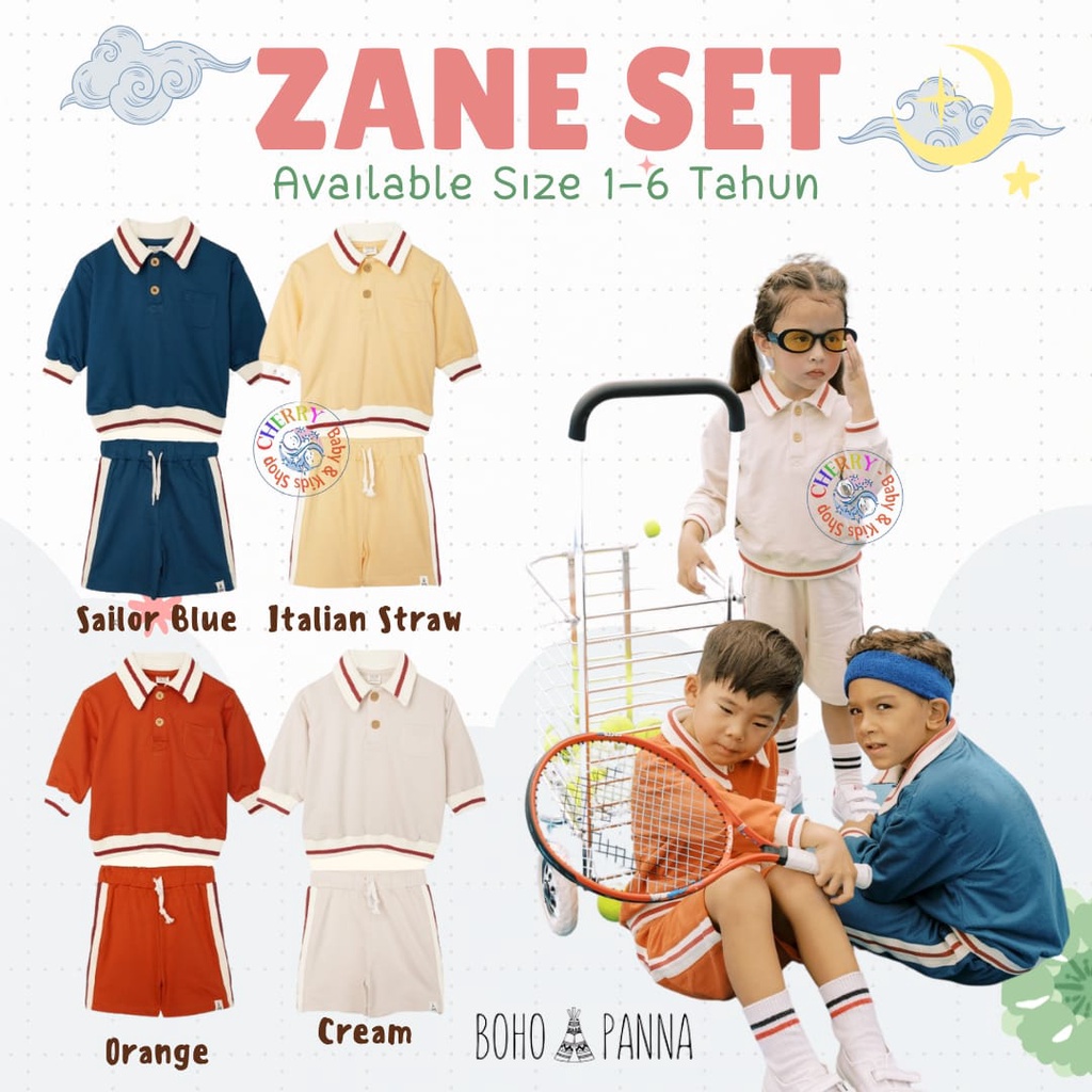 Bohopanna Zane Set 1-6 Tahun Setelan Playset Sporty Polo / Seetlan Fashion Anak Kekinian Unisex CBKS