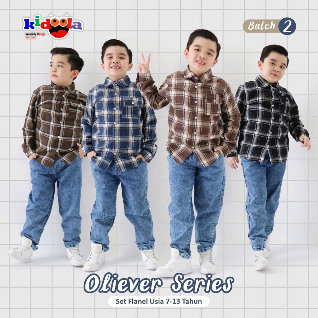 Setelan anak cowok Oneset Jenas kemeja Falanel Oliever series by kidoola