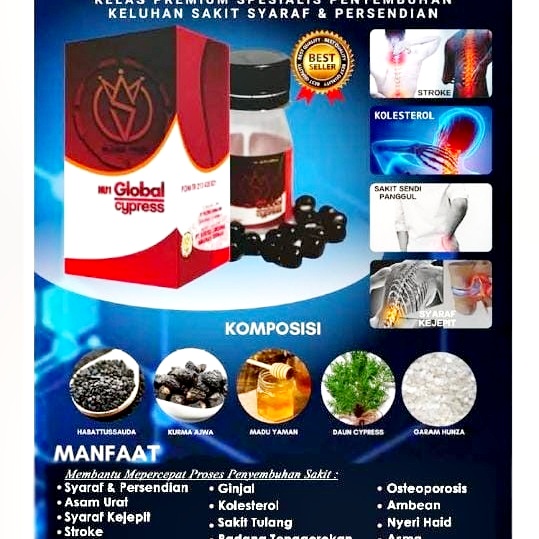 Nu 1 Global Cypress Slaber Trust Pil Hitam untik Sendi dan Syaraf