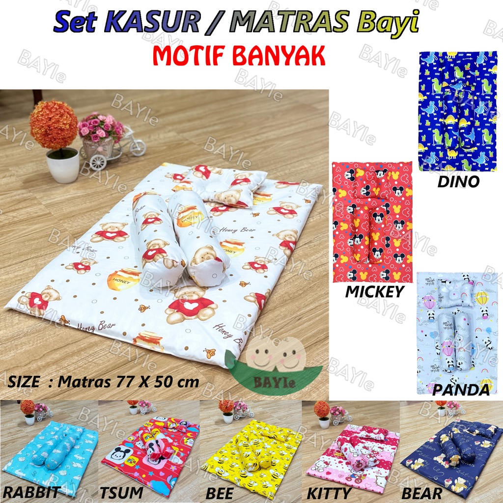 BAYIe - SET Kasur / Matras Bayi Baby Lipat 4 in 1 (1 kasur+1 bantal,+2 guling) Motif Karakter/Tempat Alas Tidur Bayi MURAH