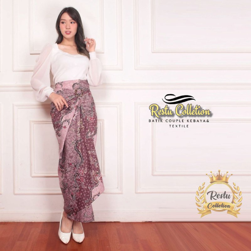 Restu Colletion Rok Lilit Songket Serut Batik Bawahan Kebaya Wisuda Kemeja Bloese Kondangan Nikahan Tunangan Wanita Allsize Bahan Satin HQ Premium Mojang Pink Bestseller