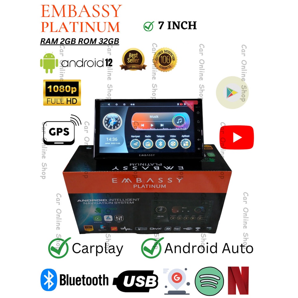 Head Unit Android Embassy 7 Inch Platinum Ram 2GB / Rom 32GB Mobil